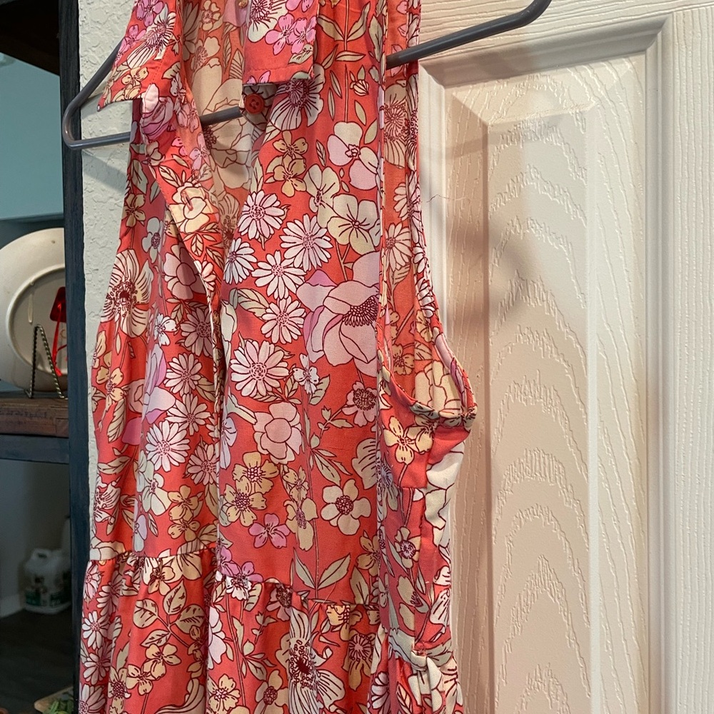 Band of Gypsies Pink Ivory floral boho button front sleeveless fit & Flare dress - Picture 7 of 8